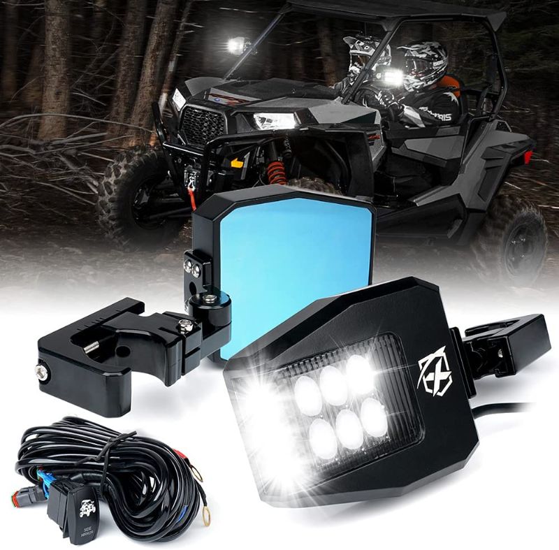 Photo 1 of Xprite UTV Side View Mirrors Aluminium w/ LED Spot Lights Smoke Lens Compatible with 1.5"-2" Roll Cage Bar for Pioneer Polaris RZR, Side by Side, Can Am X3, Kawasaki Teryx Mule, Yamaha Rhino Wolverine
