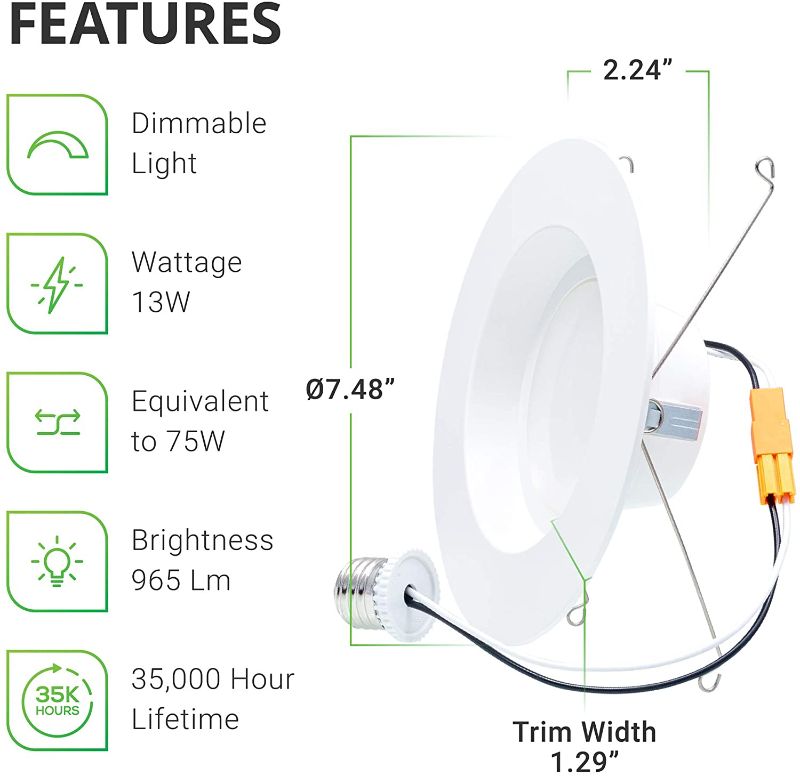 Photo 1 of Sunco Lighting 4 Pack 5/6 Inch LED Recessed Downlight, Smooth Trim, Dimmable, 13W=75W, 965 LM, 3000K Warm White, Damp Rated, Simple Retrofit Installation - UL
