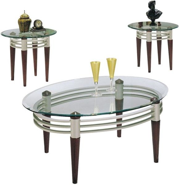 Photo 1 of Acme Furniture Marseille Cherry Silver Clear 3pc Occasional Table Set