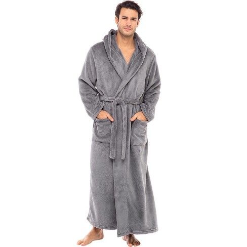 Photo 1 of Alexander Del Rossa Men's Warm Fleece Robe with Hood, Big and Tall Contrast Bathrobe, SIZE SM/MD