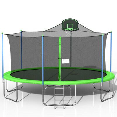 Photo 1 of 16FT Round Trampoline with Safety Enclosure, GREEN/RED, BOX 1 OF 3 ONLY, MISSING OTHER BOXES
