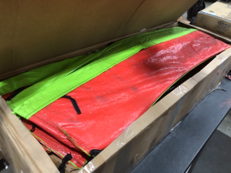 Photo 1 of 16FT Round Trampoline with Safety Enclosure, GREEN/RED, BOX 1 OF 3 ONLY, MISSING OTHER BOXES