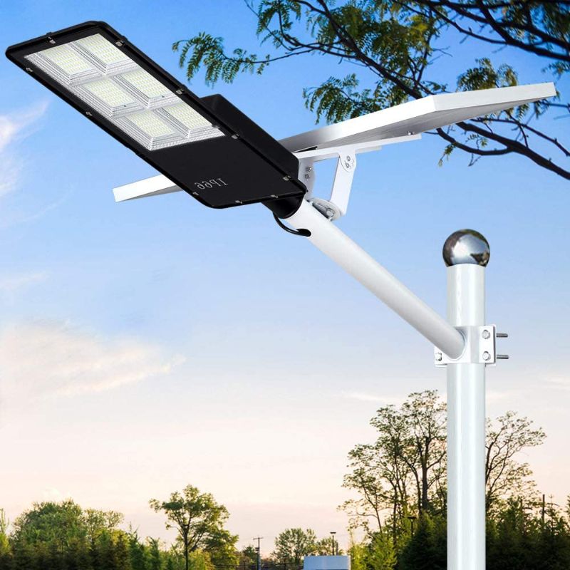 Photo 1 of 300W LED Solar Street Lights, Outdoor Dusk to Dawn Pole Light with Remote Control, Waterproof, Ideal for Parking Lot, Stadium, Yard, Garage and Garden