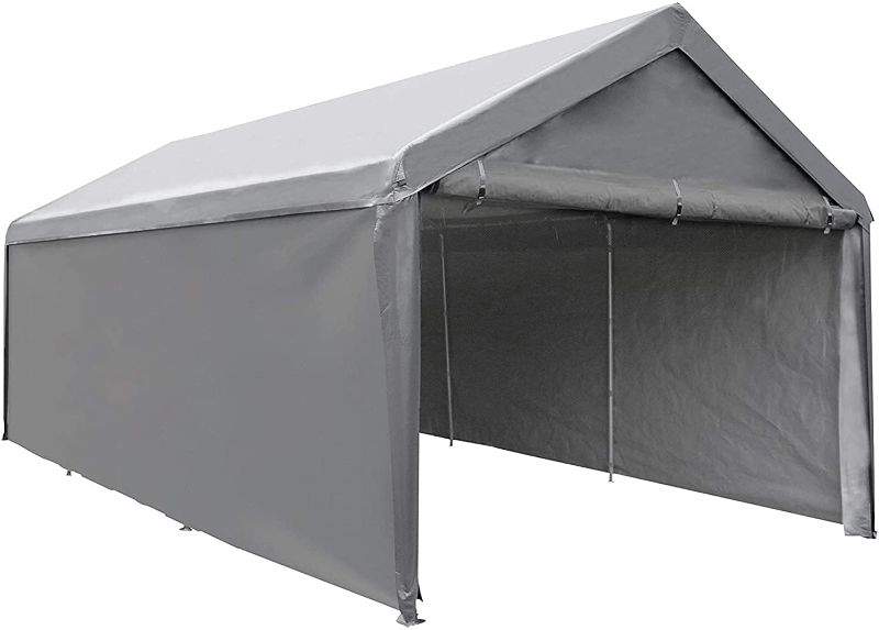 Photo 1 of Abba Patio 12 x 20 ft Carport Extra Large Heavy Duty Carport with Removable Sidewalls & Doors Portable Garage Car Canopy for Auto, Boat, Party, Wedding, Market stall, with 8 Legs, Gray
