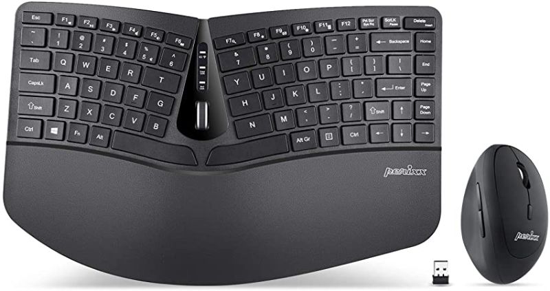 Photo 1 of Perixx PERIDUO-606 Wireless Mini Ergonomic Keyboard with Portable Vertical Mouse, Adjustable Palm Rest Stand and Membrane Low Profile Keys, US English Layout
