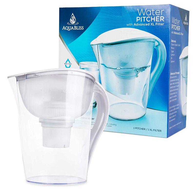 Photo 1 of AquaBliss 10-Cup Water Filter Pitcher w/Longest Lasting Advanced XL Water Purification Filter – Filtered Water Pitcher Targets Harmful Contaminants Chlorine Metals & Sediments for Clean Tasting Water
