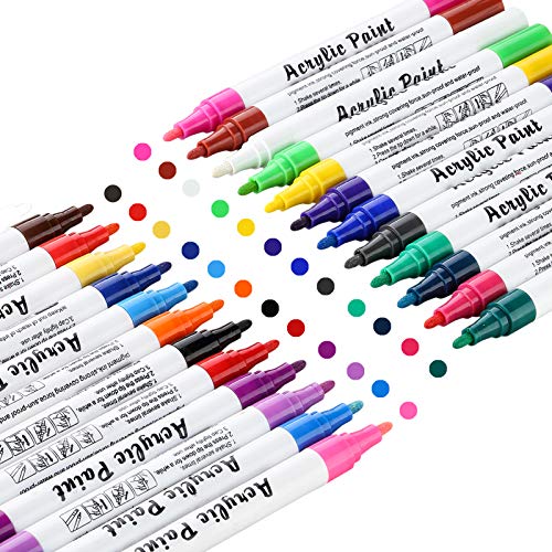 Photo 1 of Acrylic Paint Marker Pens, Ezzgol 24 Colors Premium Waterproof Permanent Paint Art Marker Pen Set for Rock Painting, DIY Craft Projects