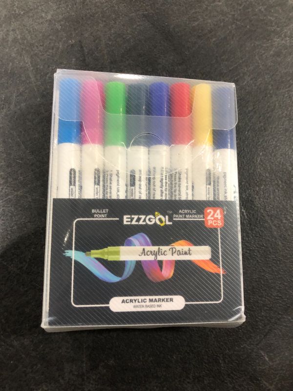 Photo 1 of Acrylic Paint Marker Pens, Ezzgol 24 Colors Premium Waterproof Permanent Paint Art Marker Pen Set for Rock Painting, DIY Craft Projects