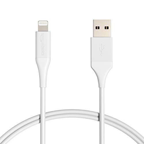 Photo 1 of Amazon Basics iPhone Charger Cable, ABS USB-A to Lightning, MFi Certified, for Apple iPhone, iPad, 10,000 Bend Lifespan - White, 6-Ft