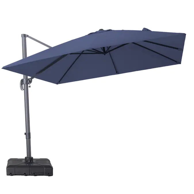 Photo 1 of 10-ft Navy Blue Slide-tilt Cantilever Patio Umbrella with Base