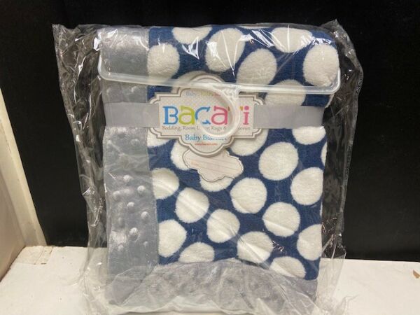 Photo 1 of Bacati Baby Blanket 30x40" 100% Polyester Navy dots w/ gray Border Plush Blanket