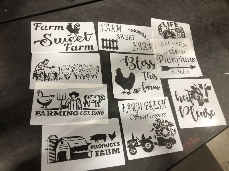 Photo 2 of 10Pcs Farmhouse Stencils, Reusable Farm Stencils, Farm Theme Painting Stencils for Painting on Wood DIY Decor (White), SOME DESIGNS DIFFER FROM STOCK PHOTO
