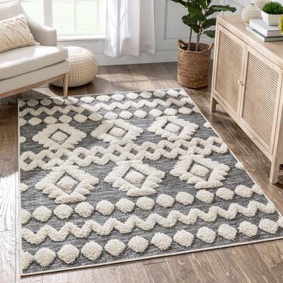 Photo 1 of Chiara Tribal Moroccan Grey High-Low Flat-Weave Rug, 5 FEET 3 INCHES BY 7 FEET 3 INCHES