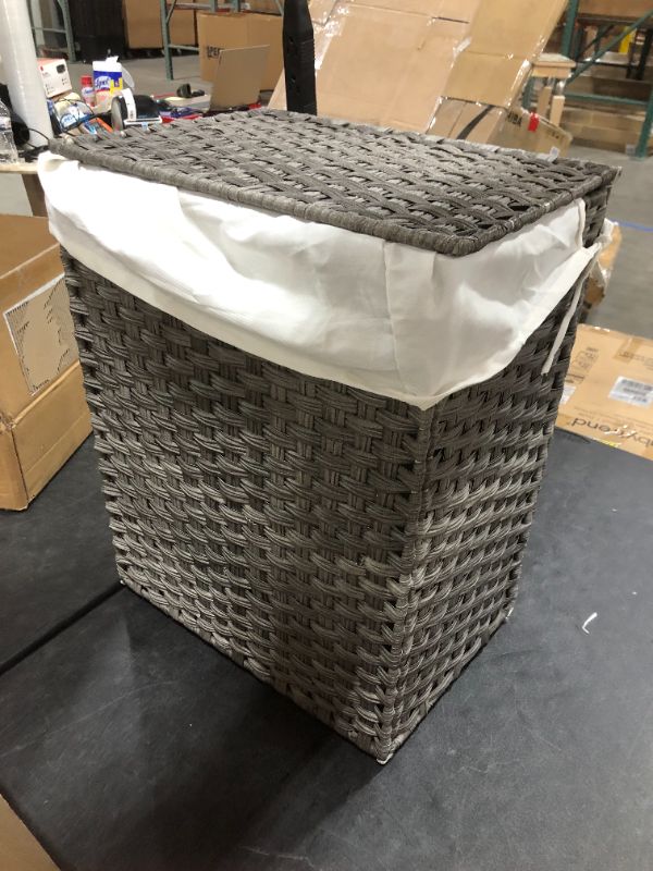 Photo 1 of 18 X 13 X 24 INCHES WICKER LAUNDRY HAMPER WITH CANVAS LINER, GREY