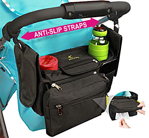 Photo 1 of Non-Slip Stroller Organizer with Insulated Cup Holders, Shoulder Strap, Diaper Pocket, Detachable Phone Bag & Flexible Wipes Pocket - Universal Fit for Uppababy Vista, Britax, BOB, Cruz & All Others
