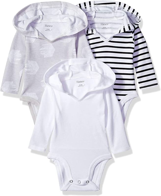 Photo 1 of Hanes Ultimate Baby Flexy 3 Pack Hoodie Bodysuits, 0-6MONTHS
