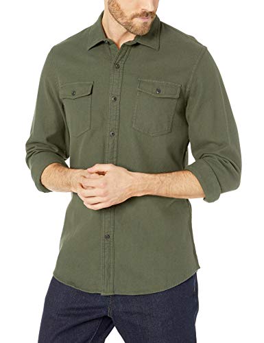 Photo 1 of Amazon Essentials Men's Slim-Fit Long-Sleeve Two-Pocket Flannel Shirt, Olive Heather, Large