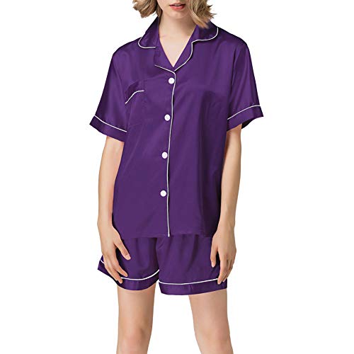 Photo 1 of NANJUN Sleepwear Womens Bridesmaids Sexy Lingerie Satin Pajamas Two-Piece Silky Pj Sets, PURPLE, SIZE 3XL