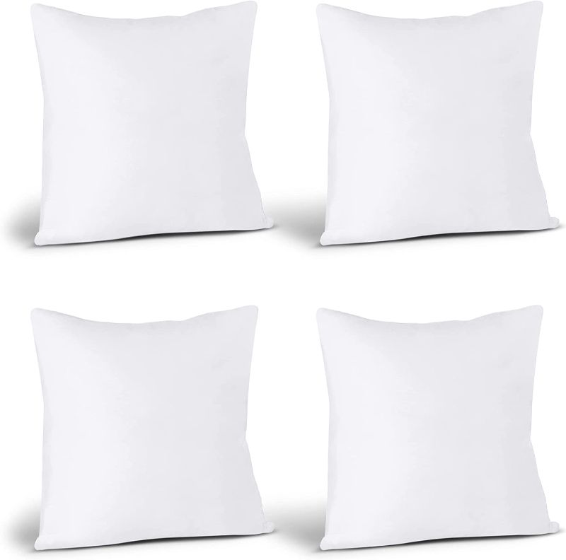Photo 1 of Bedding Throw Pillows Insert (Pack of 4, White) - 18 x 18 Inches Bed and Couch Pillows - Indoor Decorative Pillows

