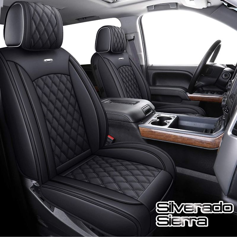 Photo 1 of Aierxuan Seat Covers for Cars Full Set Double Extended Cab Waterproof Leather Seat Protectors (Full Set, Black)
