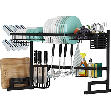 Photo 1 of AIYAKA, Over The Sink Dish Drying Rack, 2-Tier Stainless Steel Kitchen Utensils Dish Storage Rack,Width Adjustable,Black
