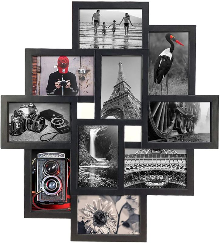 Photo 1 of 10 Opening 4x6 Black Collage Picture Frame Wall Hanging for 4 by 6 inch Multiple Photo Frames
