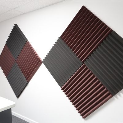 Photo 1 of BOX OF FOAM ACOUSTIC PANELS, SILVER AND BURGUNDY, UNKNOWN COUNT