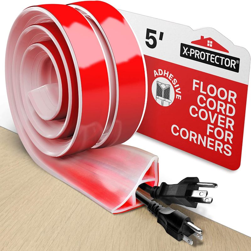 Photo 1 of Floor Cord Cover X-Protector – 5’ Silicone Baseboard Cord Protector for Corners – Over-floor Cord Protector – White Extension Cord Cover to Protect Wires On Floor – Self-Adhesive Power Cable Protector
