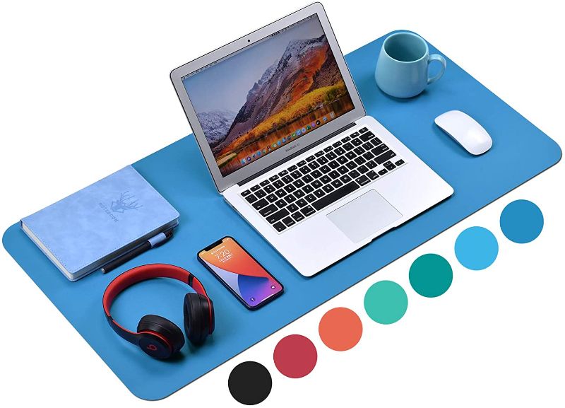 Photo 1 of Non-Slip Desk Pad (35.4 x 17"), Waterproof Mouse Pad, PU Leather Desk Mat, Office Desk Cover Protector, Desk Writing Mat for Office/Home/Work/Cubicle (Yacht Blue)
