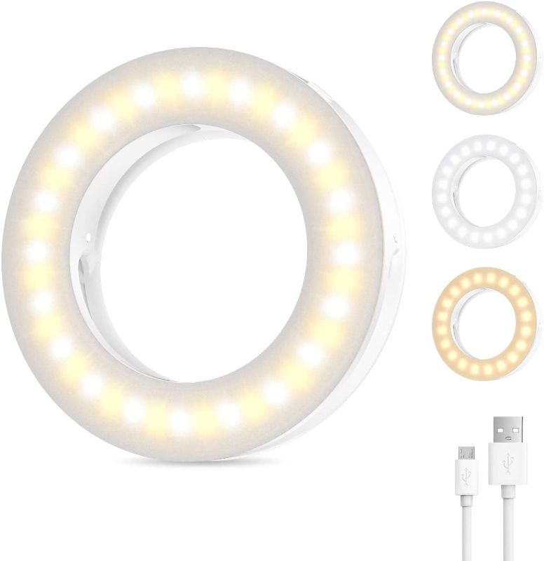 Photo 1 of Selfie Ring Light, USB Rechargeable Selfie Light Circle Clip-on Selfie Fill Light with 40 LED Beads for Smart Phones Photography, Livestream, Makeup
