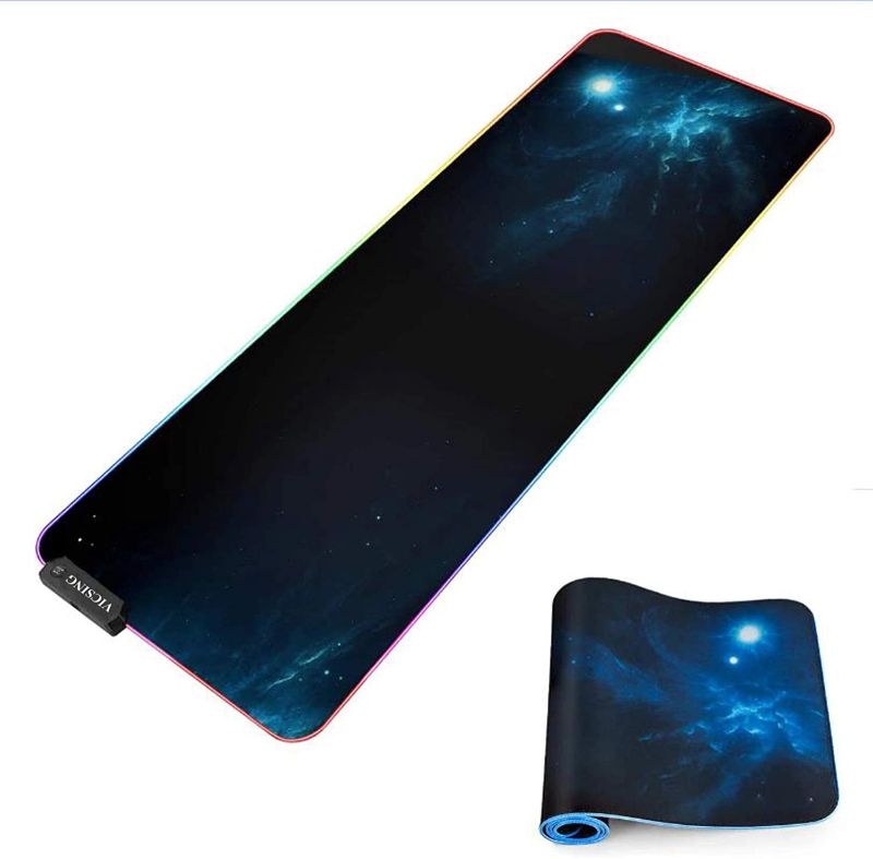 Photo 1 of VICSING RGB Gaming Mouse Pad, LED Soft Extra Extended Large Mouse Pad, Anti-Slip Rubber Base, Computer Keyboard Mouse Mat - 31.5 X 12 Inch (Blue)
