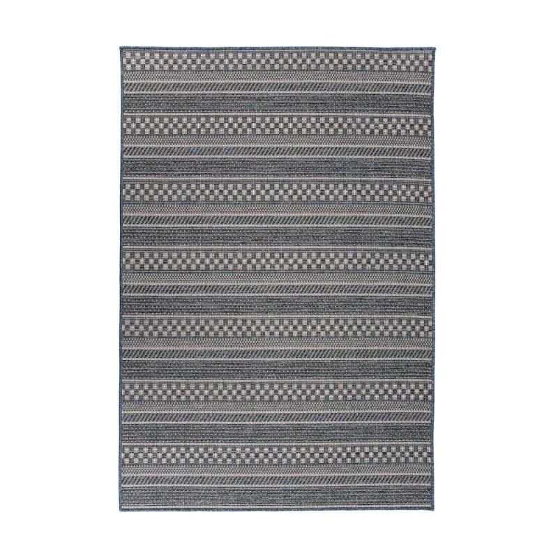 Photo 1 of Bahama Blue 7 ft. 10 in. x 10 ft. Bohemian Geometric Stripe Indoor/Outdoor Area Rug