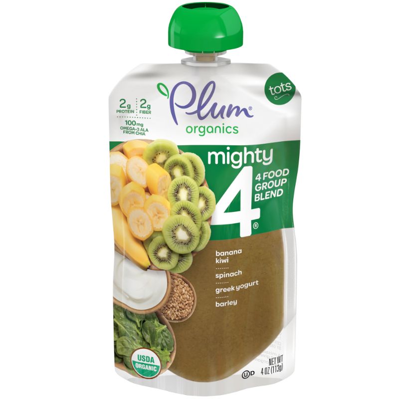 Photo 1 of Plum Organics Mighty 4 Blends Banana, Kiwi, Spinach, Greek Yogurt Barley, 4oz 12 POUCHES BEST BY 9/27/2021
