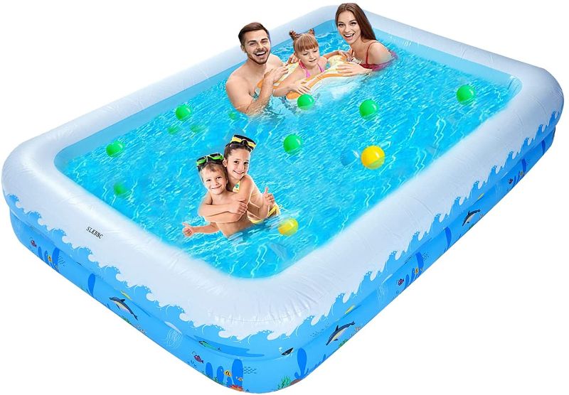 Photo 1 of Inflatable Swimming Pool, Full Sized Rectangle Family Large Deep Durable Pool for Backyard ,Garden, Swimming Pools Above Ground Outdoor for Adult, Kids, Size 103" x 69" x 20"
