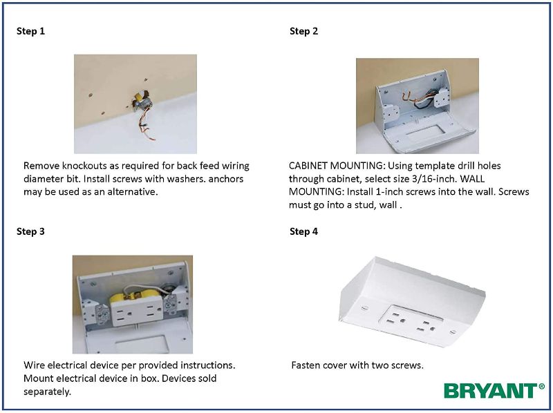 Photo 2 of Bryant Electric RU270W tradeSELECT Under Cabinet/Counter Power Distribution Box, GFCI Fit, White Nylon

