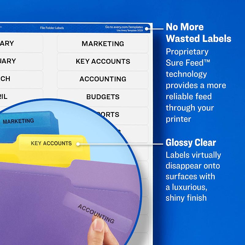 Photo 1 of Avery 5029 Clear Self-Adhesive Filing Labels, 3-7/16 x 2/3, 15 sheets, 450 Labels
