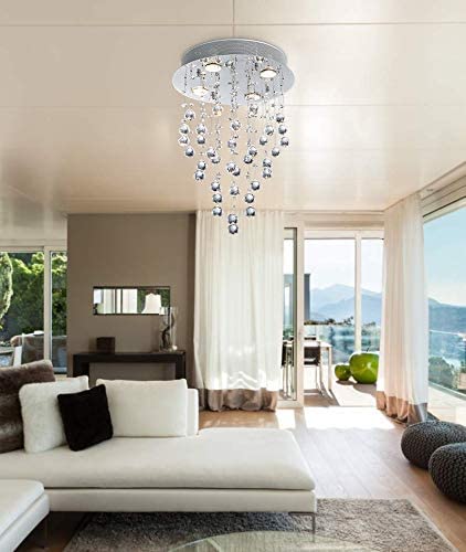 Photo 1 of Bestier Modern Crystal Round Raindrop Chandelier Lighting Flush Mount LED Ceiling Light Fixture Pendant Lamp for Dining Room Bathroom Bedroom Livingroom 4 GU10 Bulbs Required 14 in Wide 20 inch High
