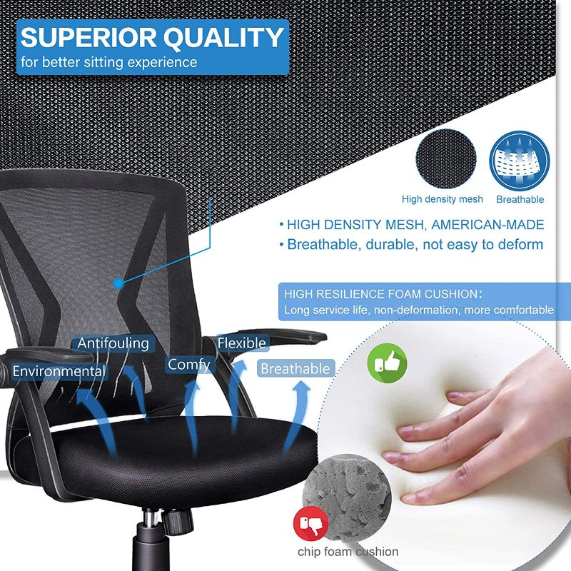 Photo 3 of KOLLIEE Mid Back Mesh Office Chair Ergonomic Swivel Black Mesh Computer Chair Flip Up Arms with Lumbar Support Adjustable Height Task Chair
