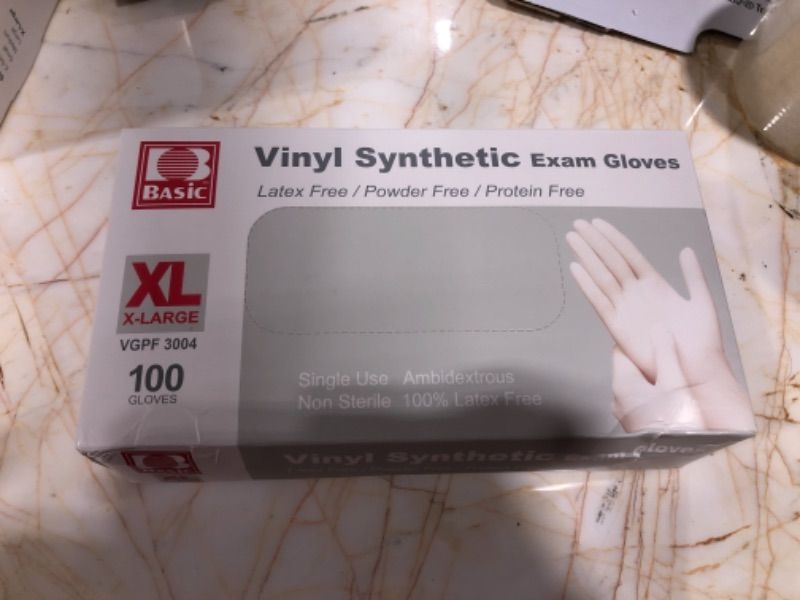 Photo 2 of Basic Extra Large Vinyl Synthetic Exam Gloves - 100 ct SIZE XL