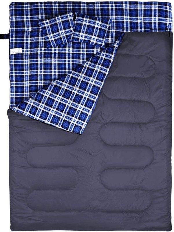 Photo 1 of BESTEAM Cotton Flannel Double Sleeping Bag for Camping Backpacking Hiking, 2 Person Waterproof Sleeping Bags / Teens and Kids Indoor Outdoor
