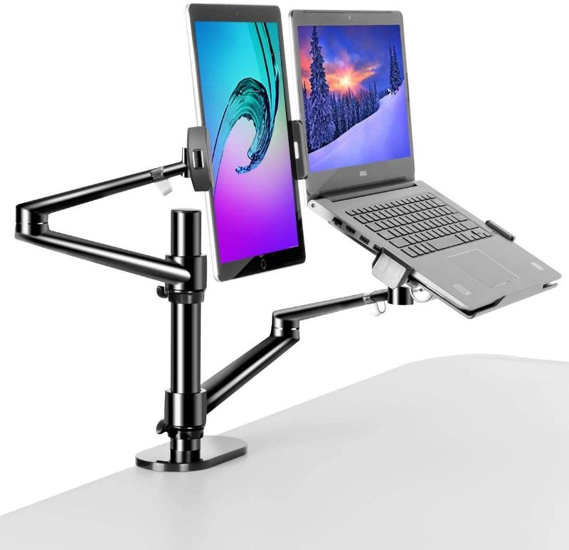 Photo 1 of MagicHold 3 in 1 Stand for Laptop and Monitor or Tablet, Laptop/Monitor Desk Stand arm, 360º Rotating, Height Adjustable,Supports Laptop(11-17 inch), Monitor(17-32 inch), Tablet/ iPad Pro(5-13 inch)
