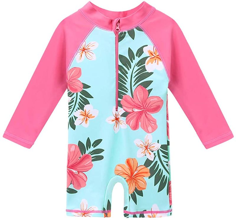 Photo 1 of HUAANIUE Baby/Toddler Girl Swimsuit Long Sleeve One-Piece Swimwear Rashguard Aqua 
size- 2ans