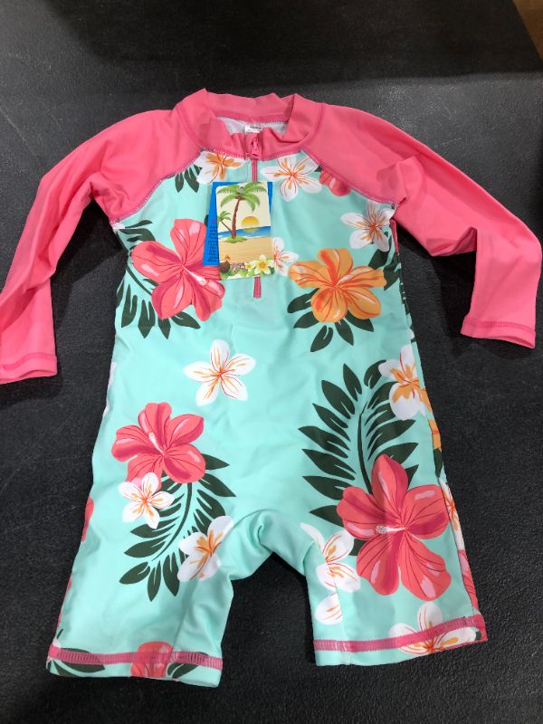 Photo 2 of HUAANIUE Baby/Toddler Girl Swimsuit Long Sleeve One-Piece Swimwear Rashguard Aqua 
size- 2ans