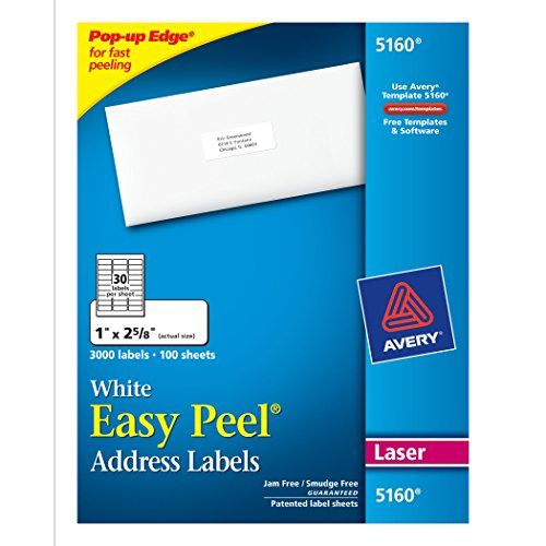 Photo 1 of Avery Easy Peel Address Labels with Sure Feed Technology, 5160, 1" X 2 5/8", White, Box of 3,000
