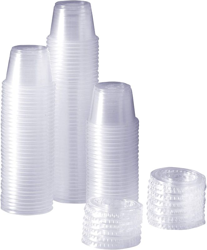 Photo 1 of [100 Sets - 1 oz.] Plastic Disposable Portion Cups With Lids
