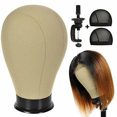 Photo 1 of 22 Inch Canvas Block Wig Head With Stand for Making Wigs Styling Wig Block Mannequin Head Display With Mount Holes Color Tan