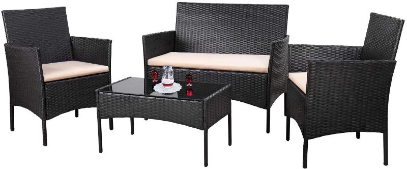 Photo 1 of Homall 4 Pieces Outdoor Patio Furniture Sets Rattan Chair Wicker Set,Outdoor Indoor Use Backyard Porch Garden Poolside Balcony Furniture (Black and Beige)