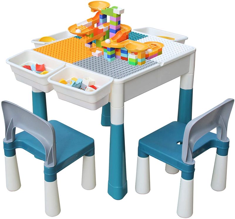 Photo 1 of Kids 7-in-1 Multi Toddler Activity Table and 2 Chair 1 with Storage Space for Kids Boys Girls(Primary, 20inch)