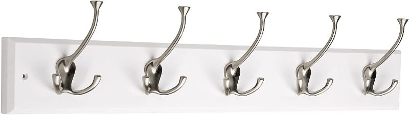 Photo 1 of 129848 Coat Rack, 27-Inch, Wall Mounted Coat Rack with 5 Decorative Hooks, Satin Nickel and White