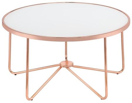 Photo 1 of Acme Furniture 81835
Alivia Collection 81835 34" Coffee Table with 5mm Frosted Tempered Glass Top, Metal Construction, Round Top Shape, Metal Trim Top and Base in Rose Gold Finish